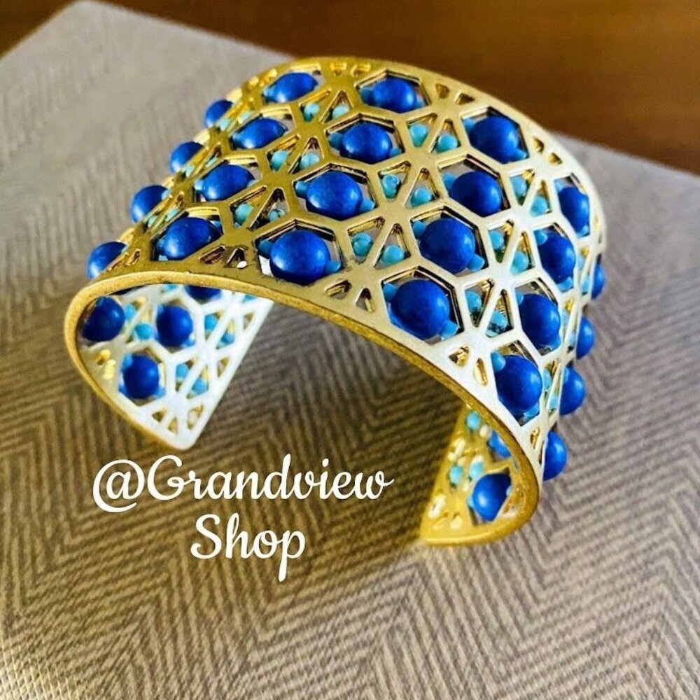 Stella & Dot Abacus Gold and Blue Cuff - Picture 4 of 7